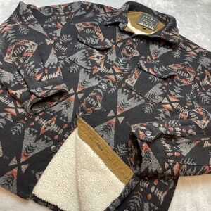 Jachs Wool Blend Jacket‎ Shacket Mens XL Black Southwestern Heavy Sherpa Pockets